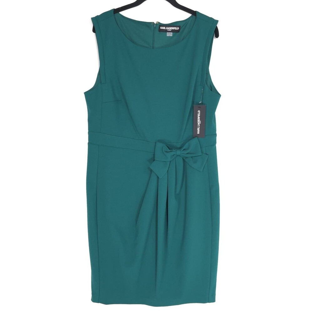 KARL LAGERFELD Women's New Sheath Bow Sleeveless Dress 14 Green LD5C0J08